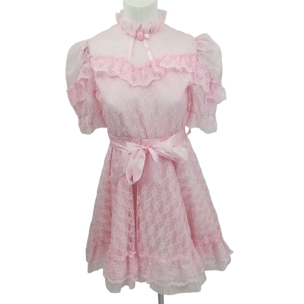Vintage Fancy Girl Pink Lace Ruffle Circle Dress Size 12.5 Prairie Square Dance